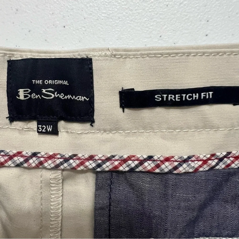 Ben Sherman Mens Regular Fit Stretch 8” Flat Chino Shorts Size 32W Beige Classic - Picture 13 of 13